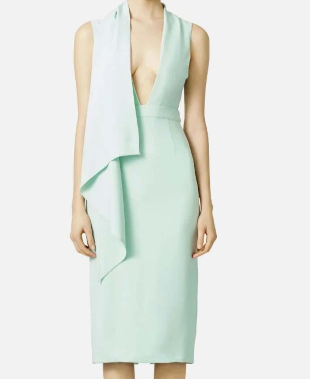 Cushnie Et Ochs Plunging Neckline Cady Scarf Mint Green Cocktail Dress Size 6